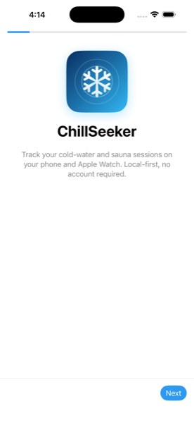 ChillSeeker welcome screen during onboarding
